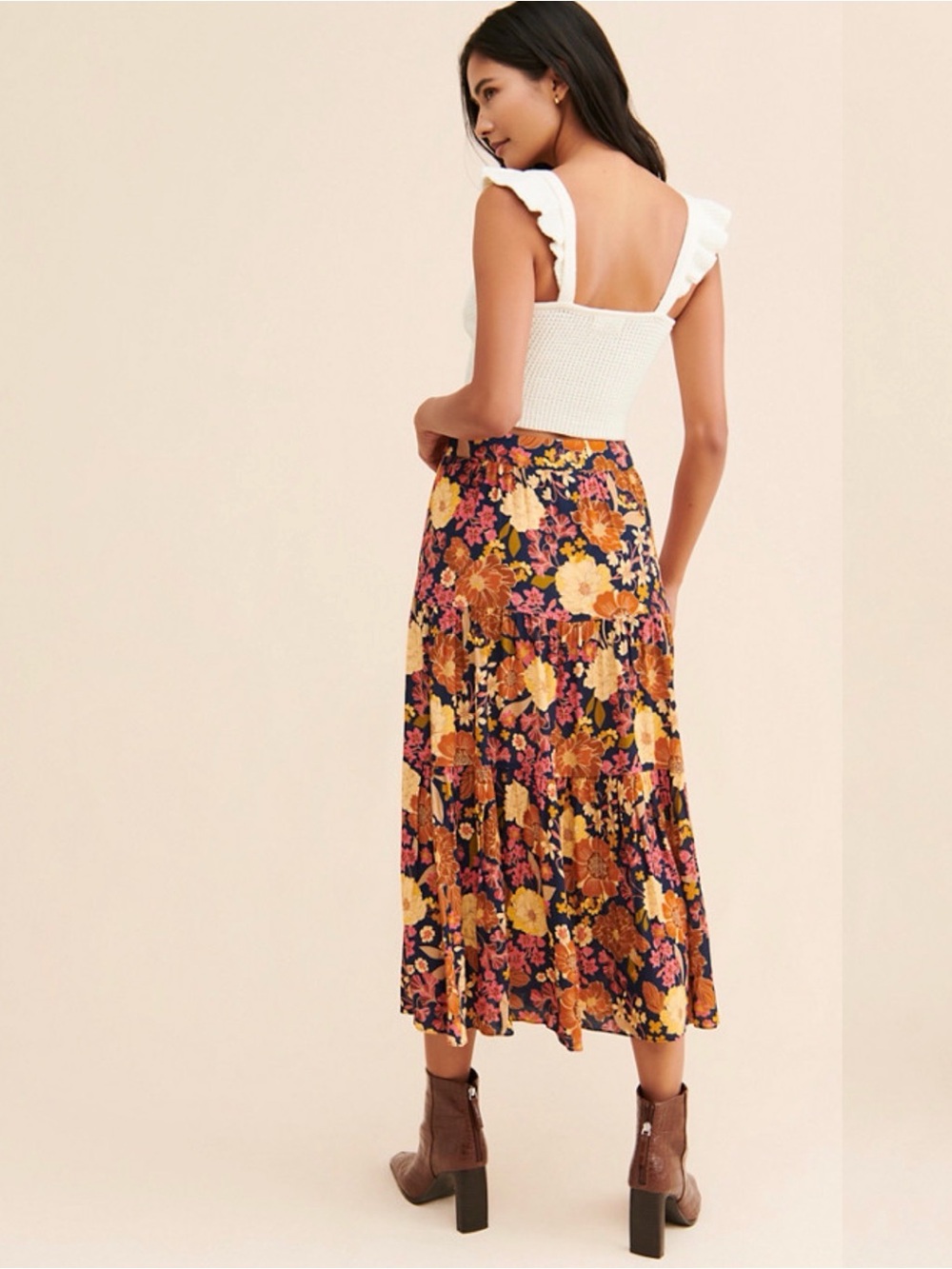 Kachel Anthropologie Sasha Floral Midi Skirt Tiered Cottagecore Folk Prairie 10